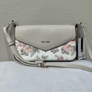 NWT Nine West Bowie Floral Crossbody Bag - White and Pink Flap Purse Handbag NEW